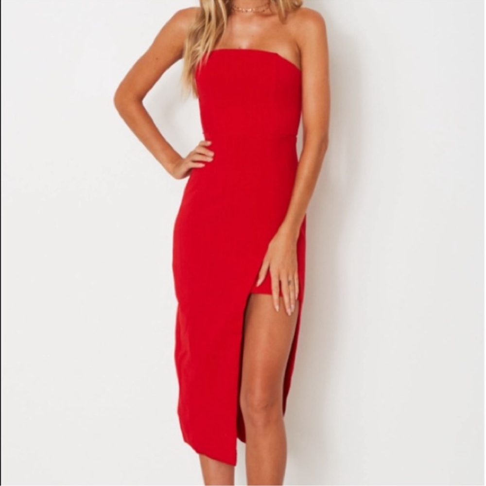 White Fox Boutique Red Midi Strapless Dress